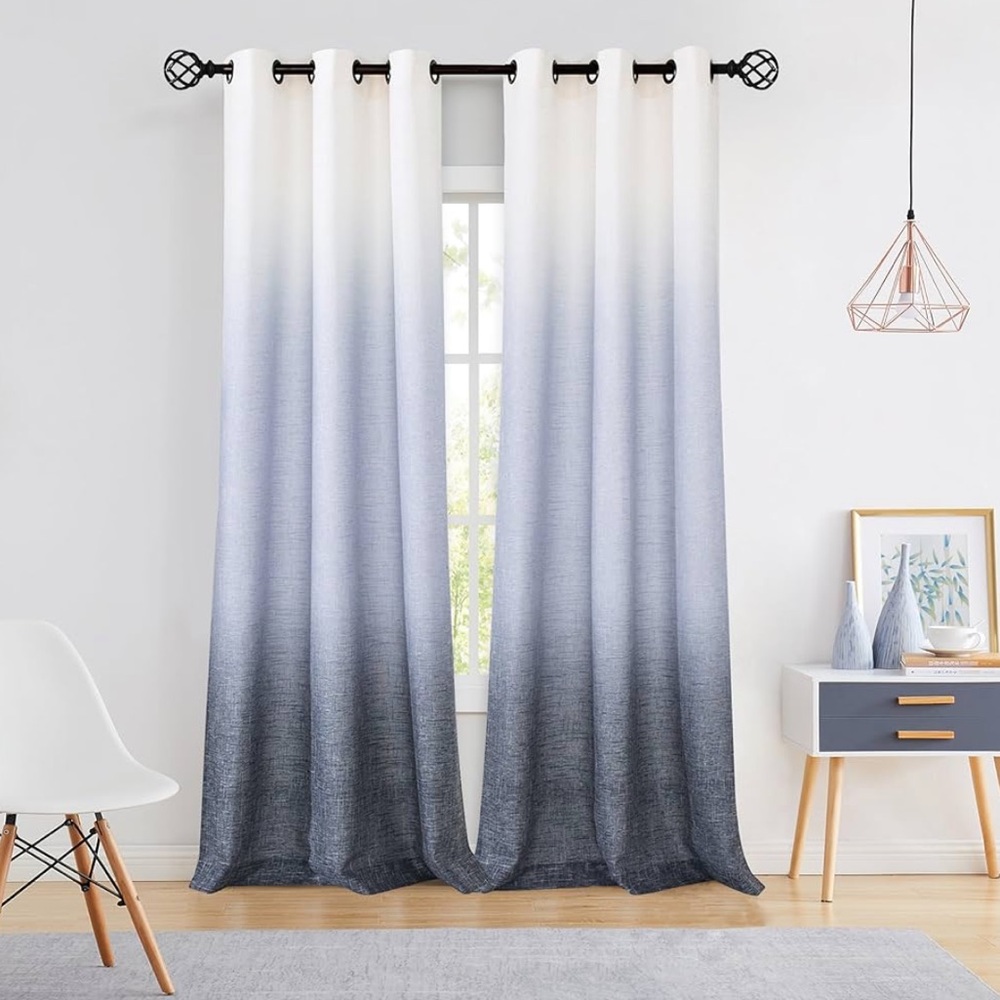 Ombre Light Filtering Curtain Panel, Cream White to Navy Blue, 40"×95",
Set of 2